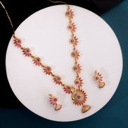Necklace - Dazzling Peacock Gold Plated Necklace Set - Opal Touch