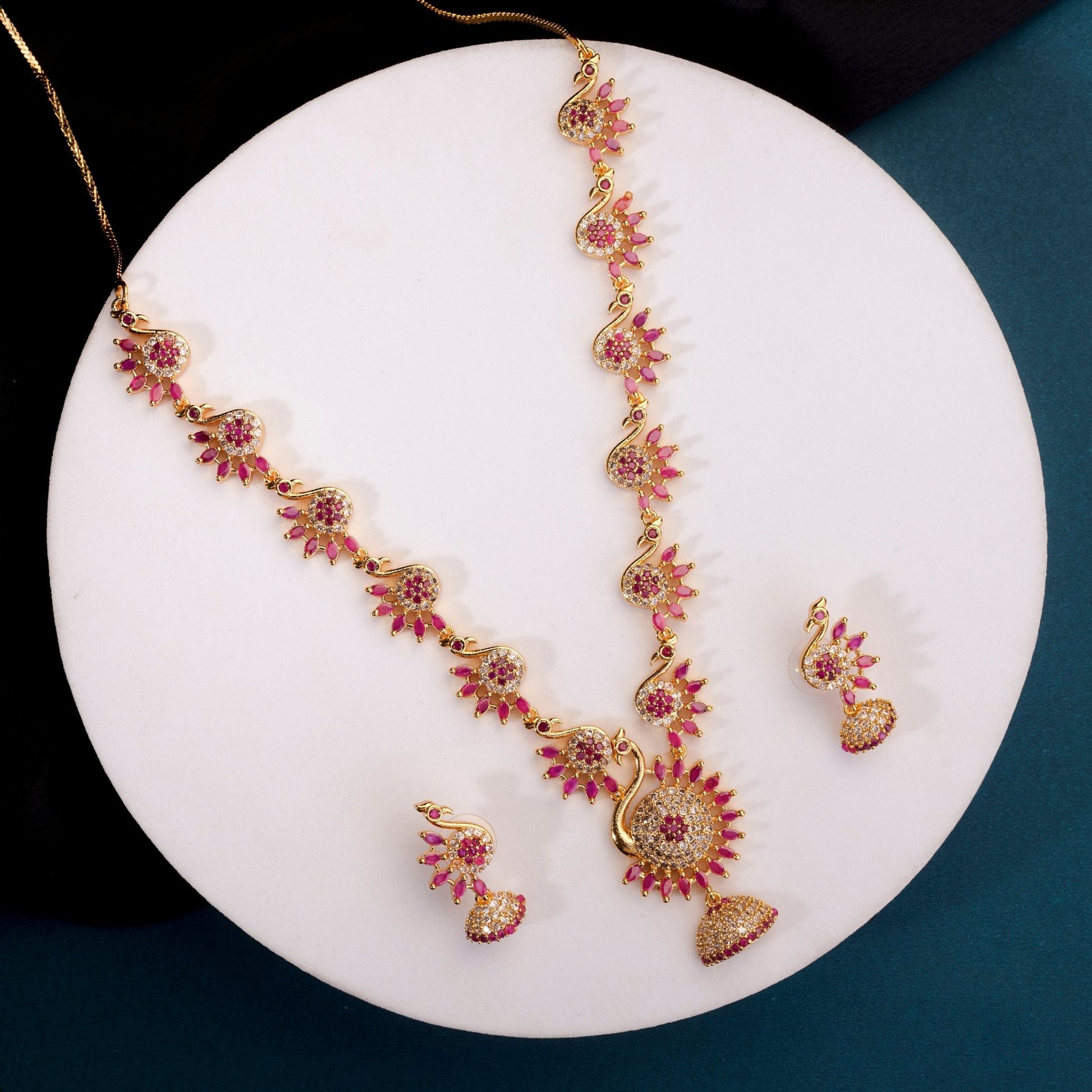 Necklace - Dazzling Peacock Gold Plated Necklace Set - Opal Touch