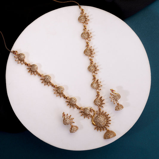 Necklace - Dazzling Peacock Matte Black Plated Necklace Set - Opal Touch