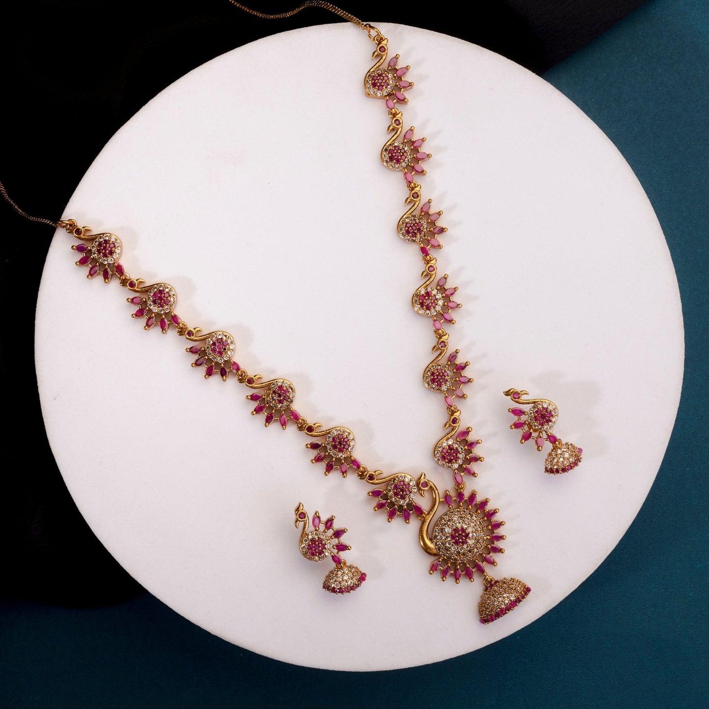 Necklace - Dazzling Peacock Matte Black Plated Necklace Set - Opal Touch