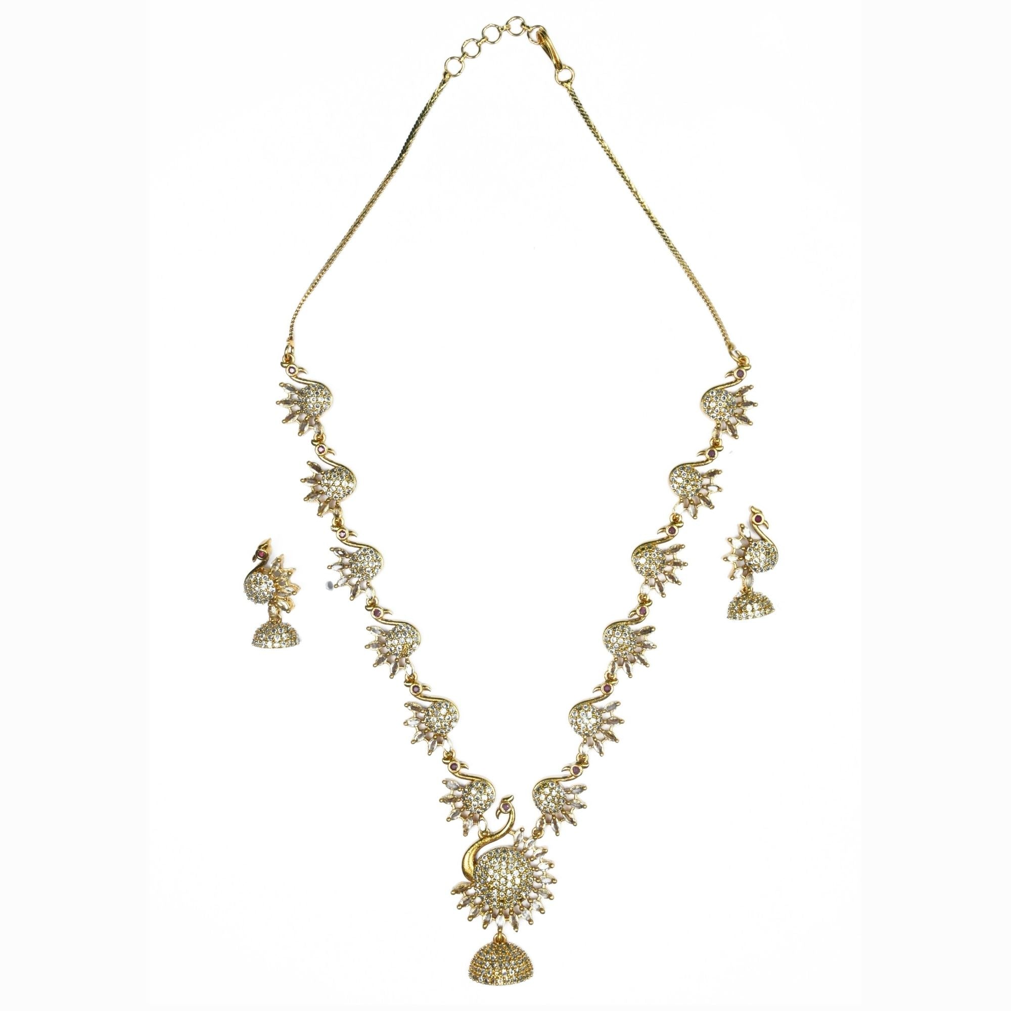 Necklace - Dazzling Peacock Matte Black Plated Necklace Set - Opal Touch
