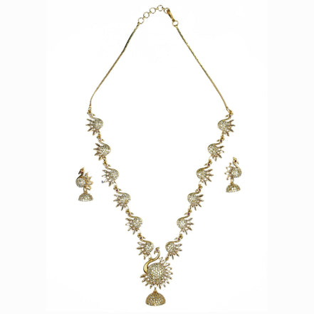 Necklace - Dazzling Peacock Matte Black Plated Necklace Set - Opal Touch