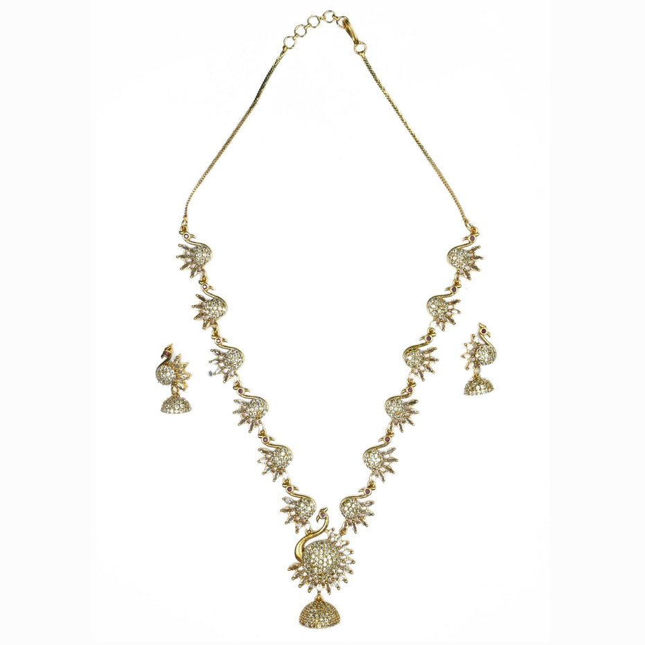 Necklace - Dazzling Peacock Matte Black Plated Necklace Set - Opal Touch