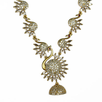 Necklace - Dazzling Peacock Matte Black Plated Necklace Set - Opal Touch