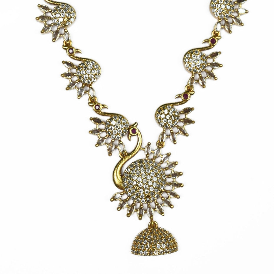 Necklace - Dazzling Peacock Matte Black Plated Necklace Set - Opal Touch