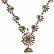 Necklace - Dazzling Peacock Matte Black Plated Necklace Set - Opal Touch