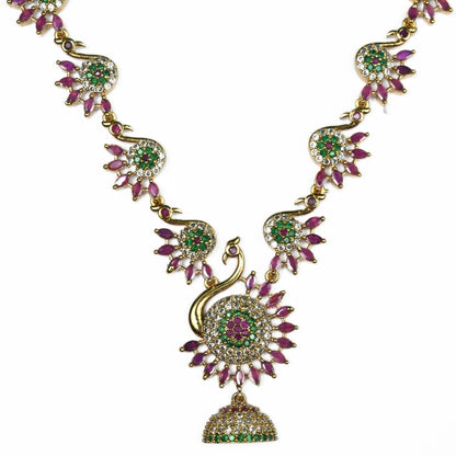 Necklace - Dazzling Peacock Matte Black Plated Necklace Set - Opal Touch