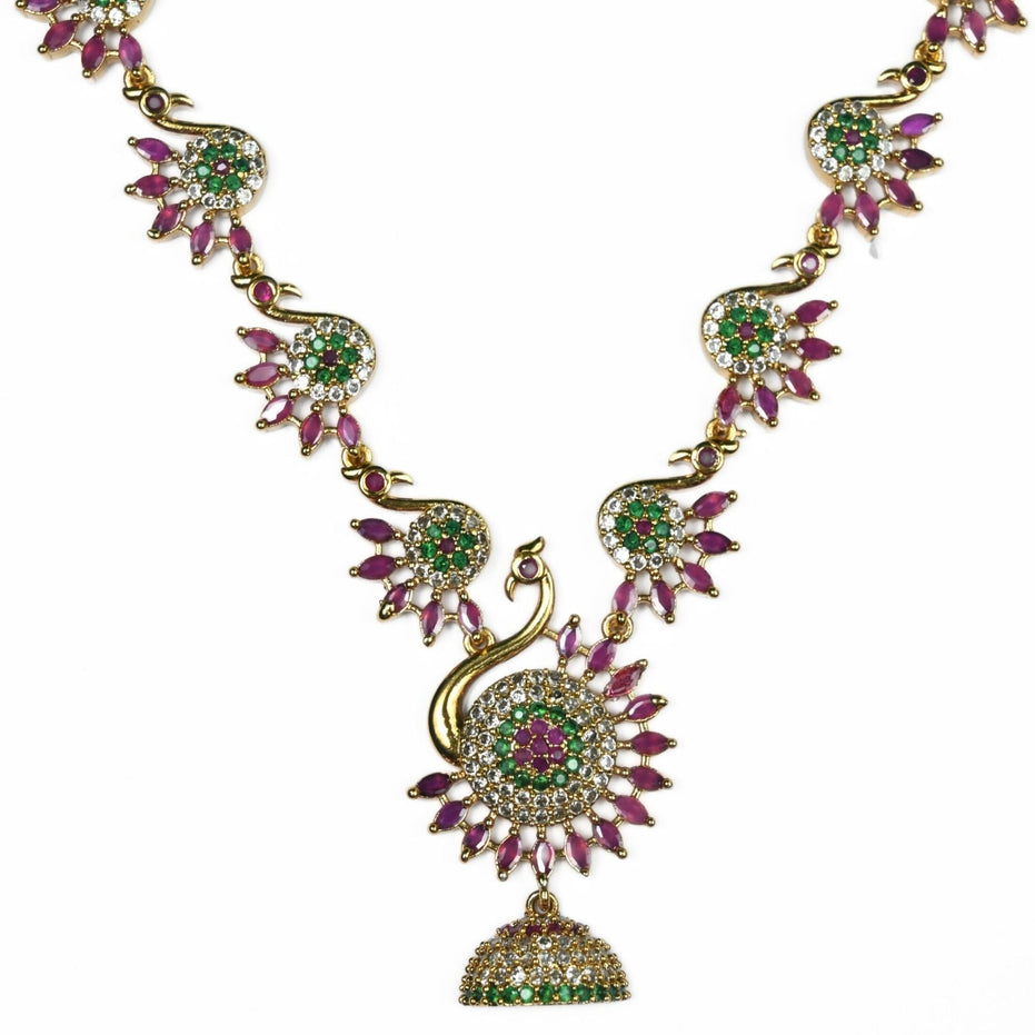Necklace - Dazzling Peacock Matte Black Plated Necklace Set - Opal Touch