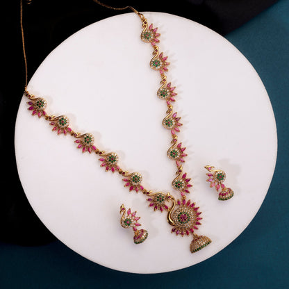 Necklace - Dazzling Peacock Matte Black Plated Necklace Set - Opal Touch