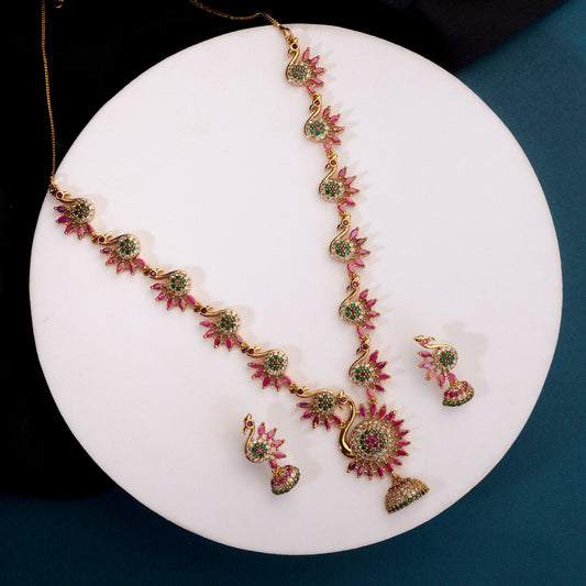 Necklace - Dazzling Peacock Matte Black Plated Necklace Set - Opal Touch