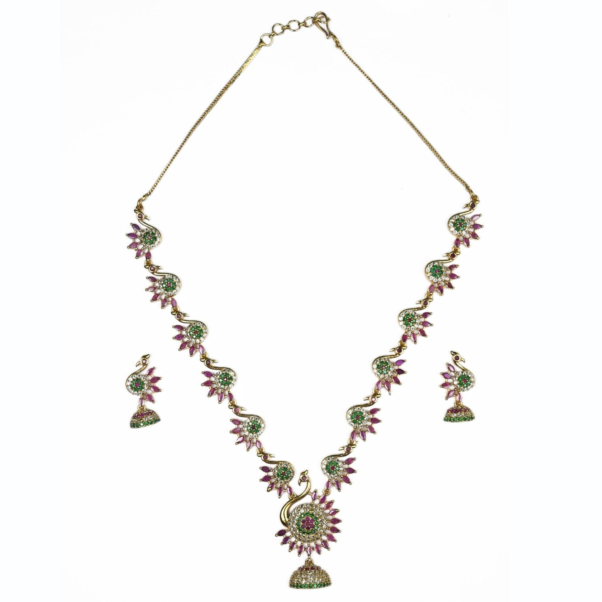 Necklace - Dazzling Peacock Matte Black Plated Necklace Set - Opal Touch