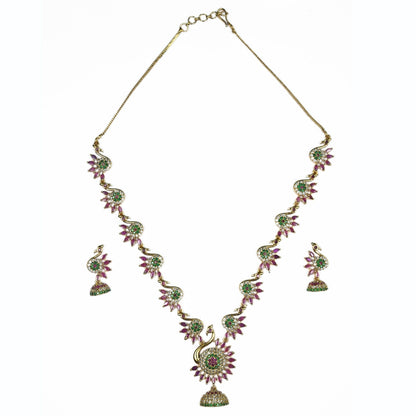 Necklace - Dazzling Peacock Matte Black Plated Necklace Set - Opal Touch