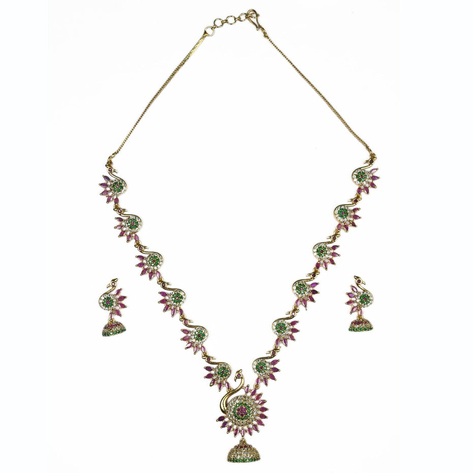 Necklace - Dazzling Peacock Matte Black Plated Necklace Set - Opal Touch