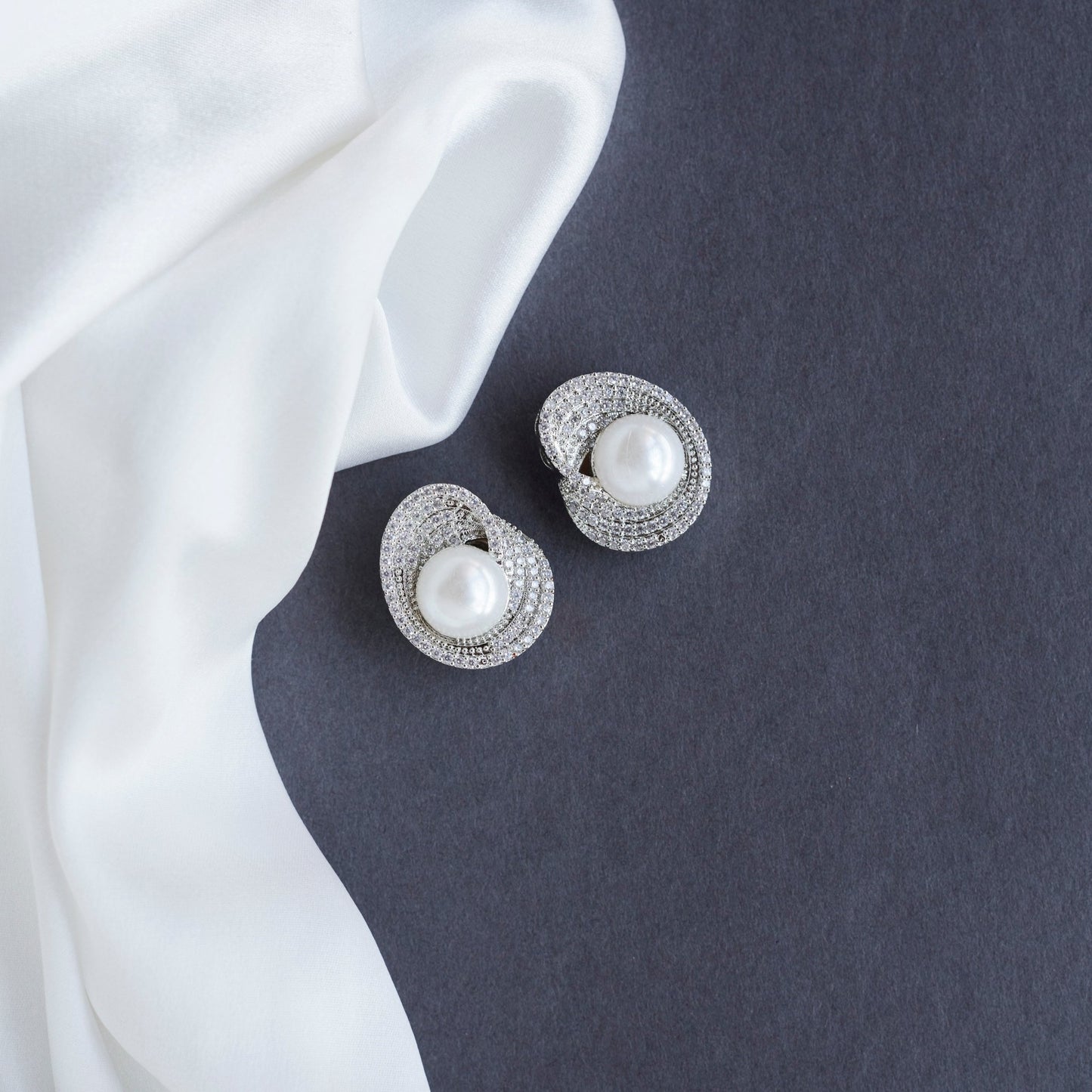 Studs - Delicate Moti White Rhodium Studs - Opal Touch