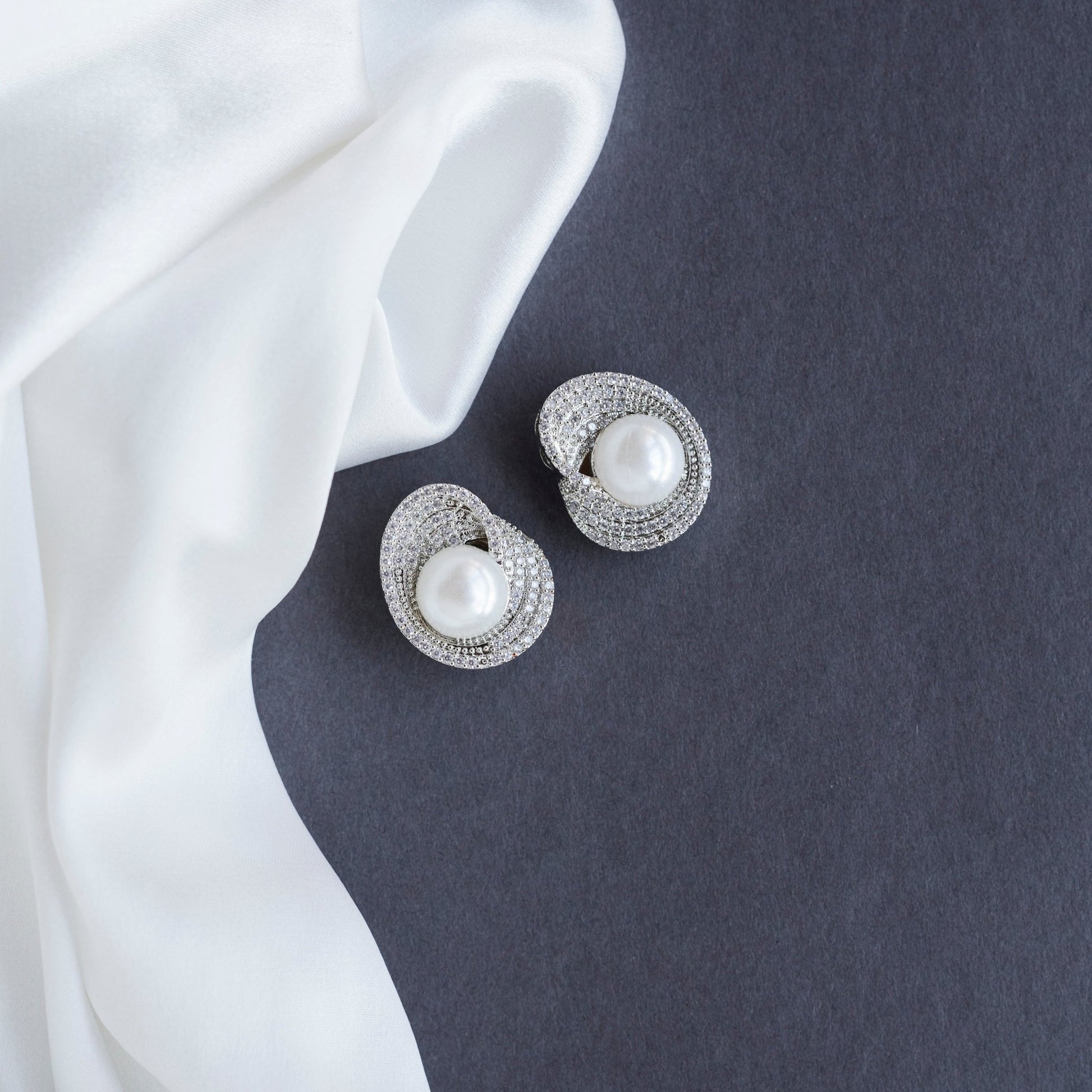 Studs - Delicate Moti White Rhodium Studs - Opal Touch