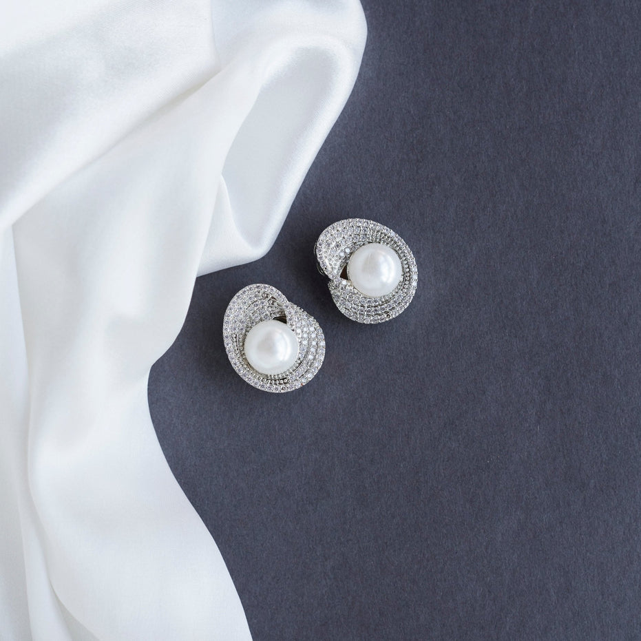 Studs - Delicate Moti White Rhodium Studs - Opal Touch
