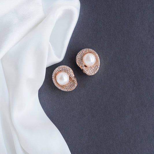Studs - Delicate Moti White Rose Gold Studs - Opal Touch