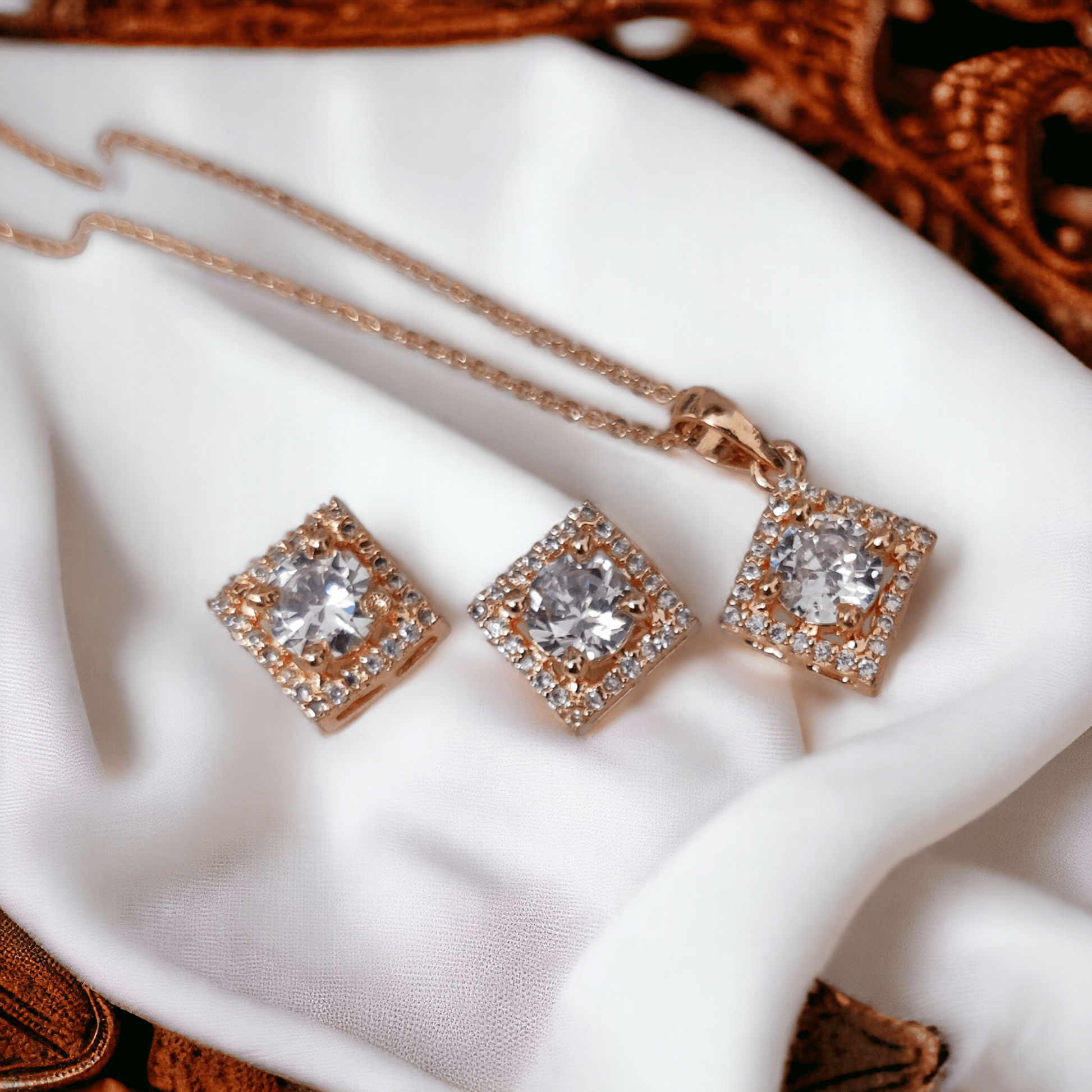 Opal Touch - Delicate Rose Gold Locket Set with Diamante - Locket Set