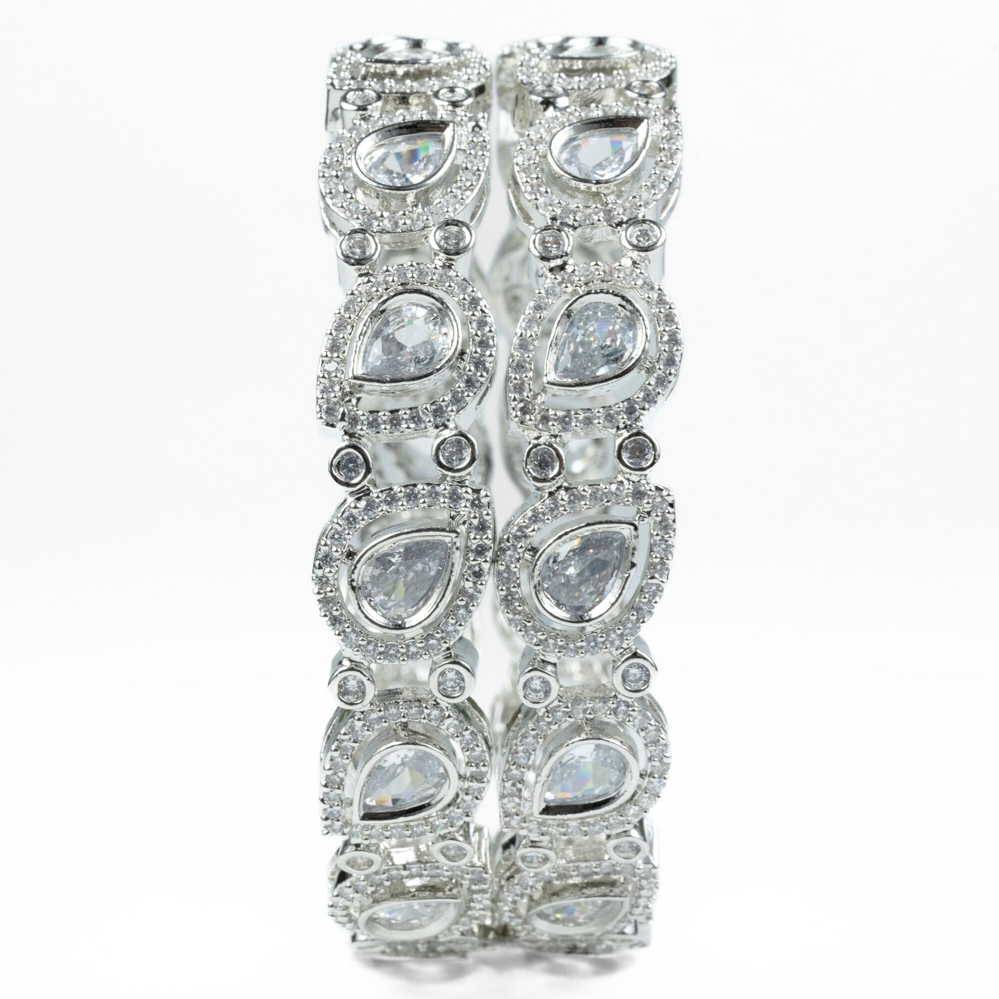 Designer Polki Rhodium Bangles (Pack of 2) - Opal Touch