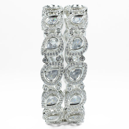 Designer Polki Rhodium Bangles (Pack of 2) - Opal Touch