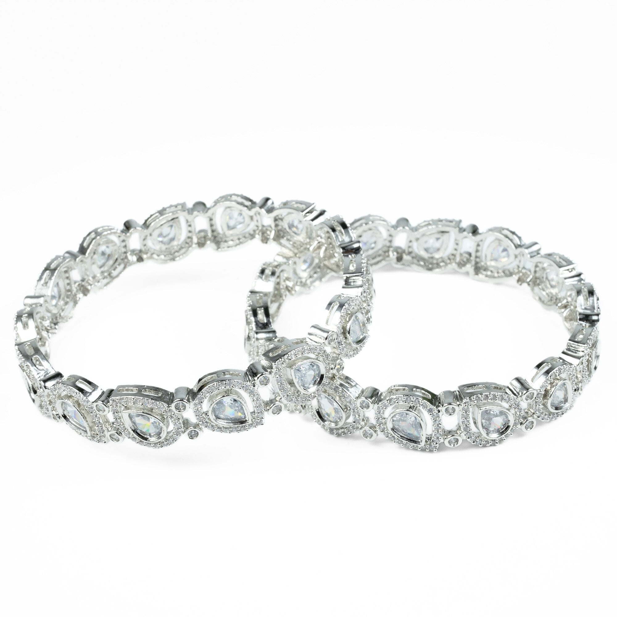 Designer Polki Rhodium Bangles (Pack of 2) - Opal Touch
