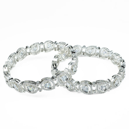 Designer Polki Rhodium Bangles (Pack of 2) - Opal Touch