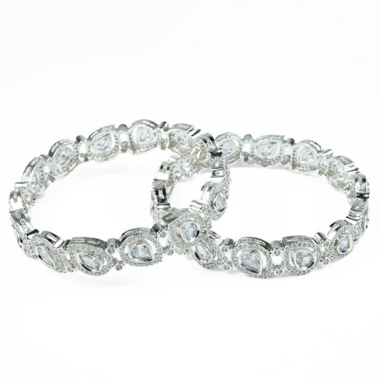 Designer Polki Rhodium Bangles (Pack of 2) - Opal Touch
