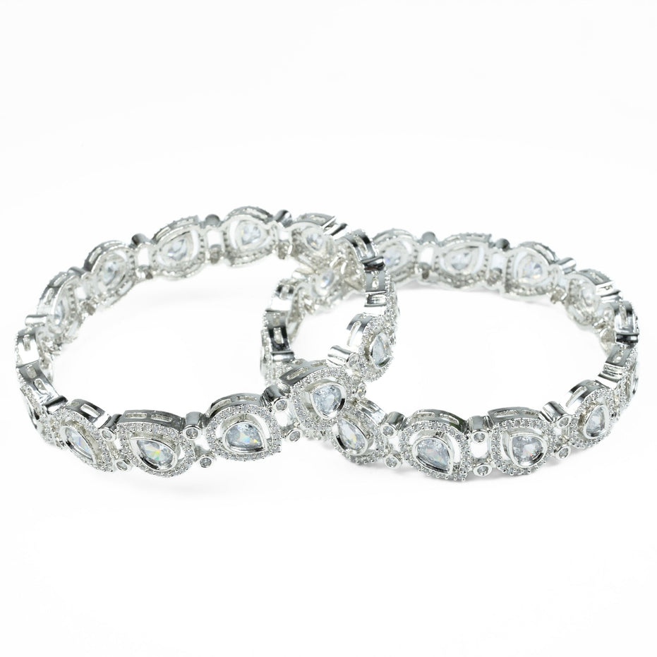 Designer Polki Rhodium Bangles (Pack of 2) - Opal Touch