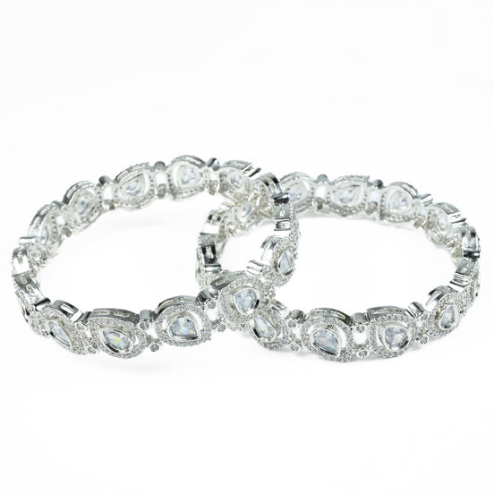 Designer Polki Rhodium Bangles (Pack of 2) - Opal Touch