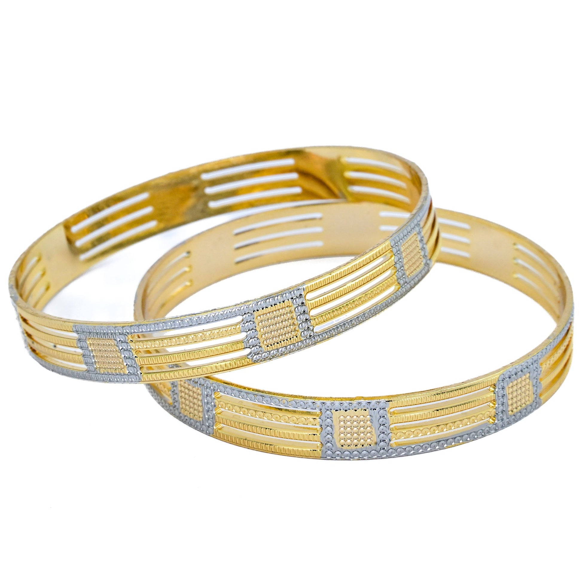Bangles - Detailing Silver Geometric Gold Plated Bangles - Opal Touch