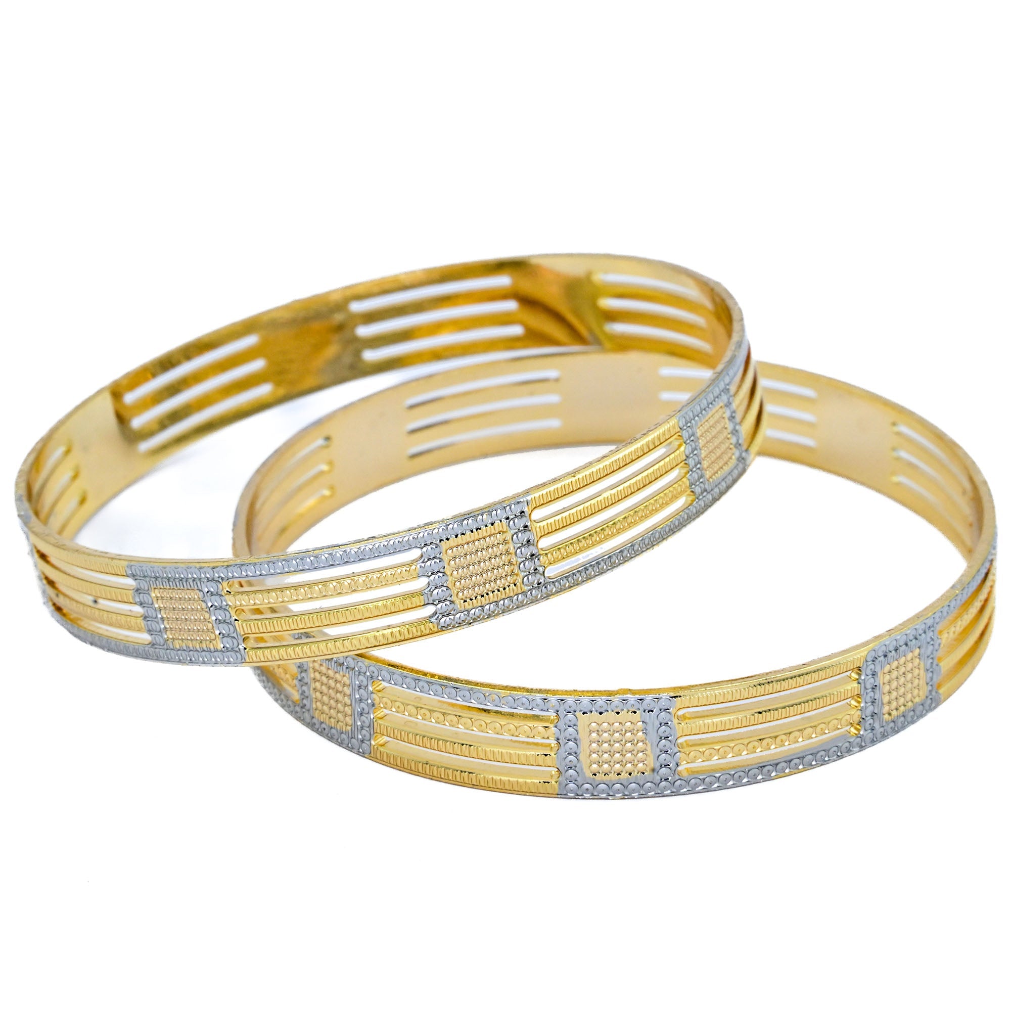 Bangles - Detailing Silver Geometric Gold Plated Bangles - Opal Touch