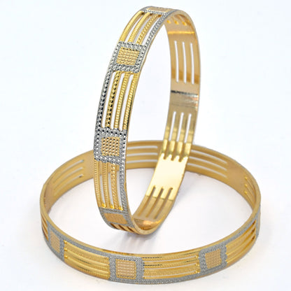 Bangles - Detailing Silver Geometric Gold Plated Bangles - Opal Touch