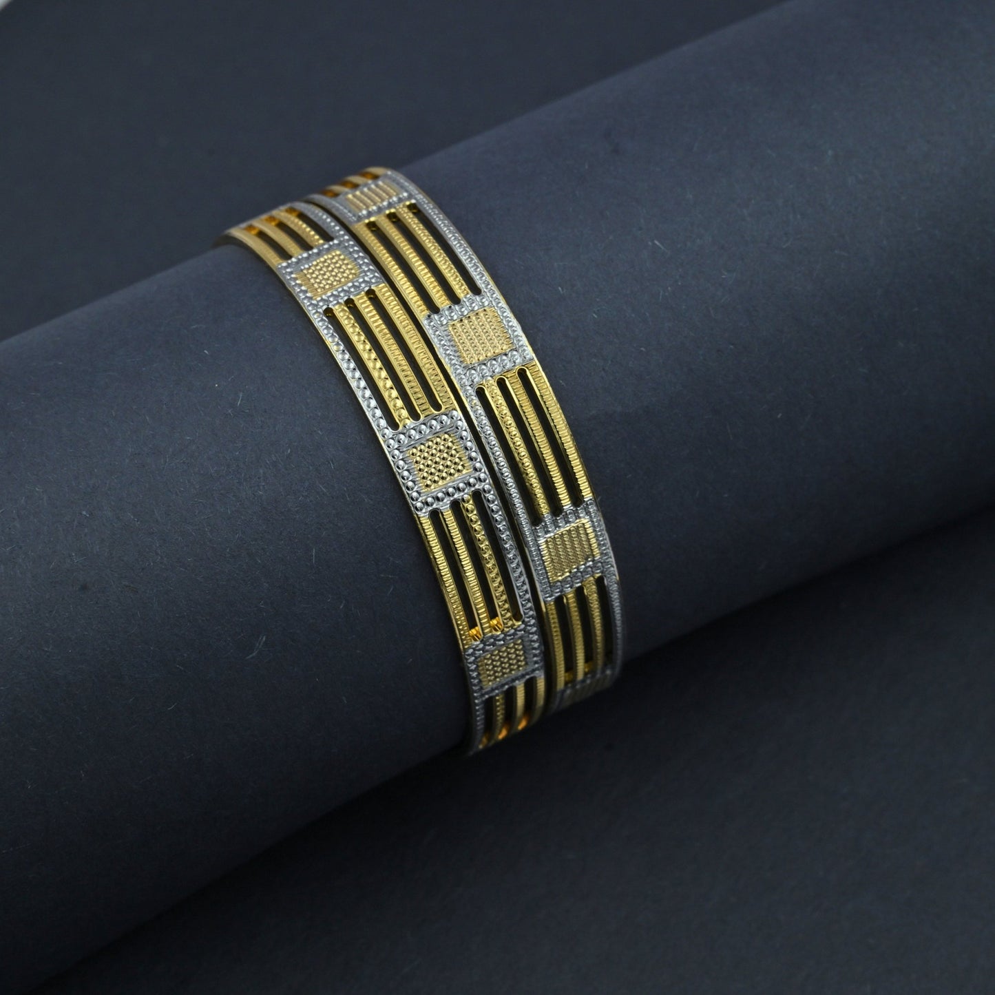 Bangles - Detailing Silver Geometric Gold Plated Bangles - Opal Touch