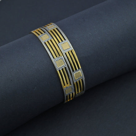 Bangles - Detailing Silver Geometric Gold Plated Bangles - Opal Touch