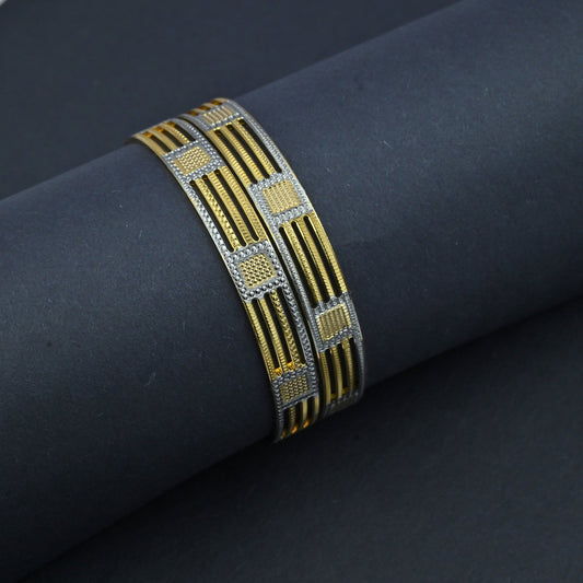 Bangles - Detailing Silver Geometric Gold Plated Bangles - Opal Touch