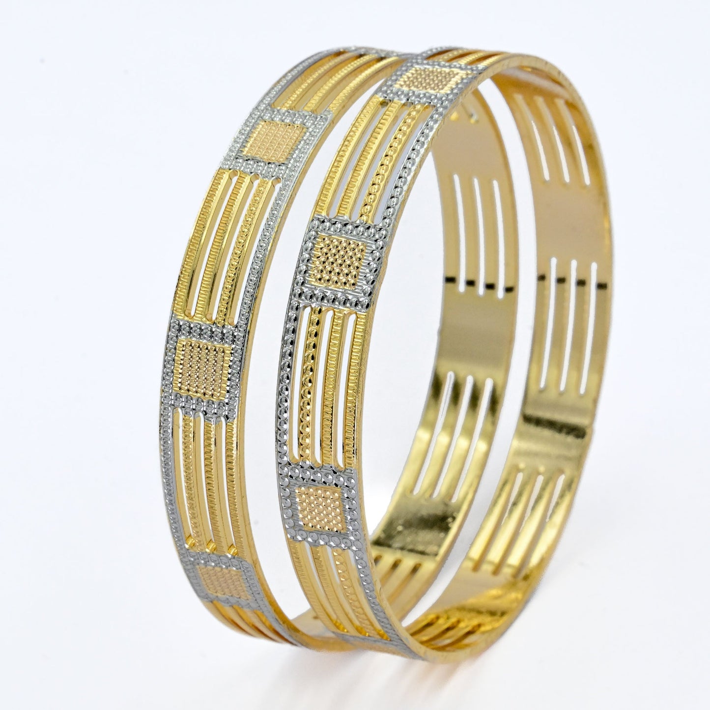 Bangles - Detailing Silver Geometric Gold Plated Bangles - Opal Touch