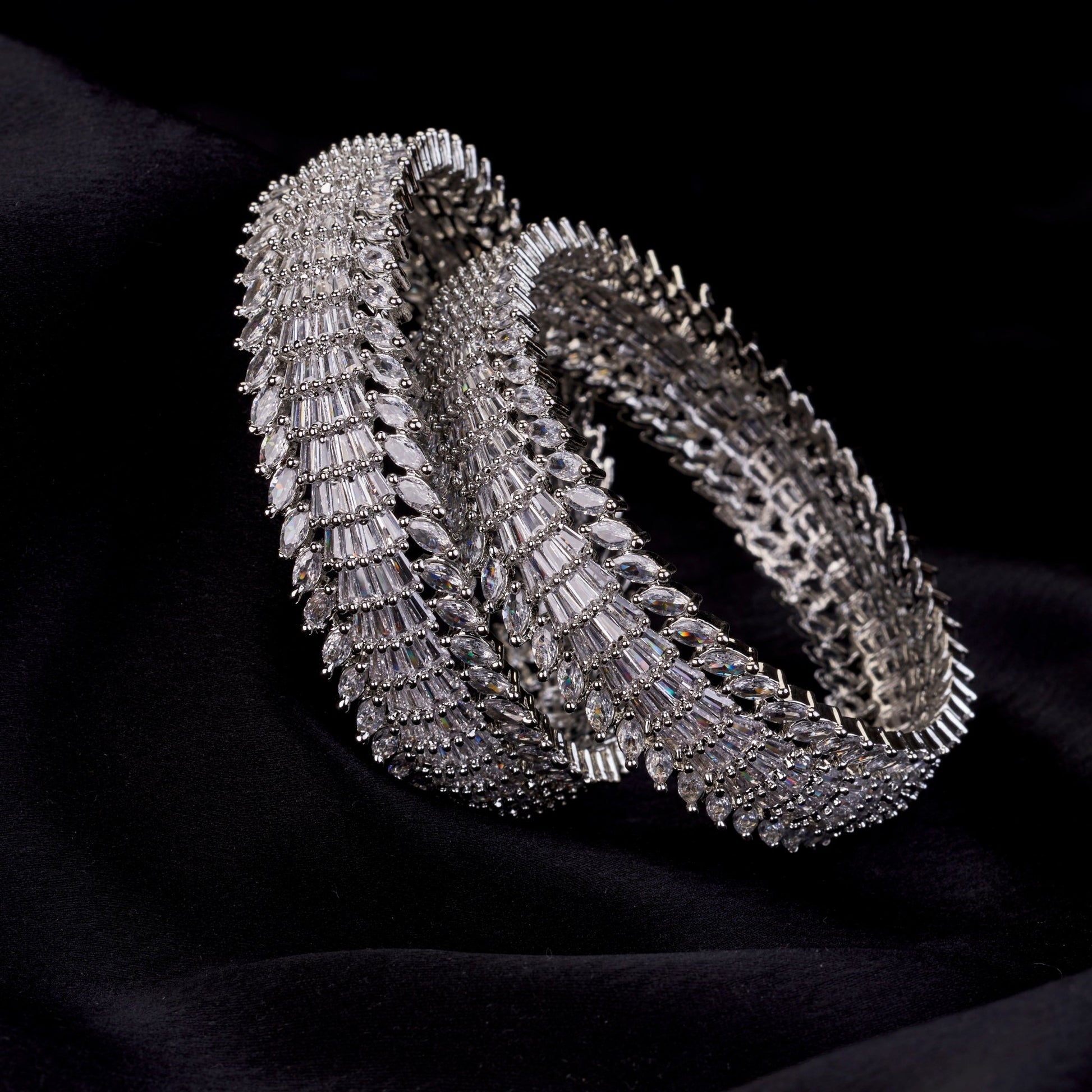 Bangles - Duchess Halo Rhodium Plated Bangles - Opal Touch