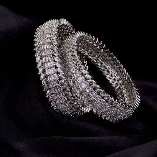Bangles - Duchess Halo Rhodium Plated Bangles - Opal Touch