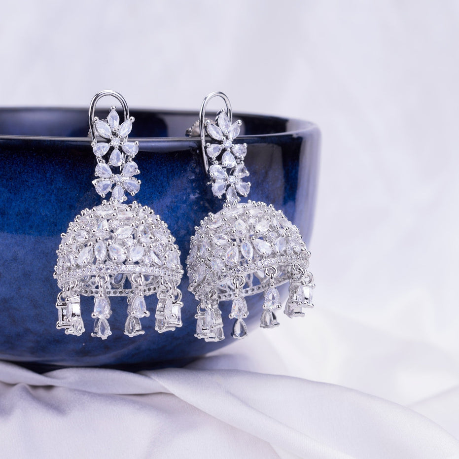 Opal Touch - Eccentric American Diamond Rhodium Jhumka - Jhumka