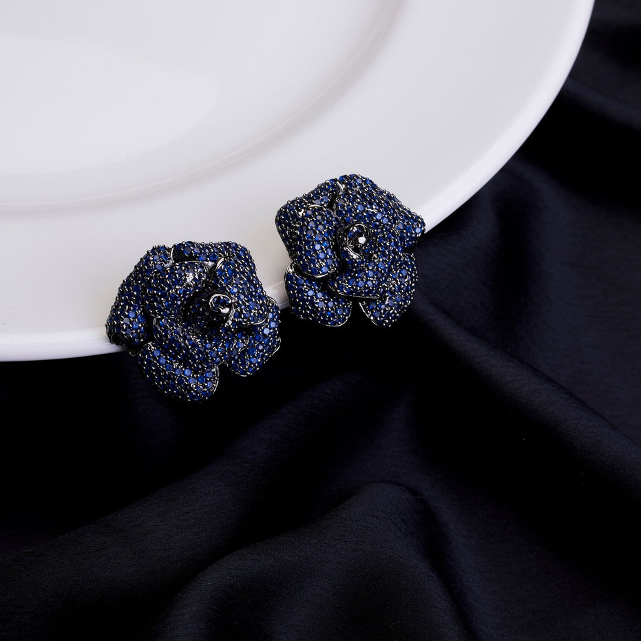 Studs - Eclipse Gem Floral Studs in Black Plated - Opal Touch