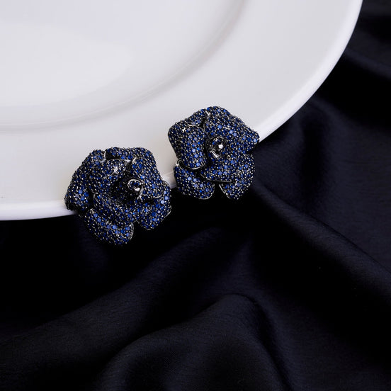 Studs - Eclipse Gem Floral Studs in Black Plated - Opal Touch