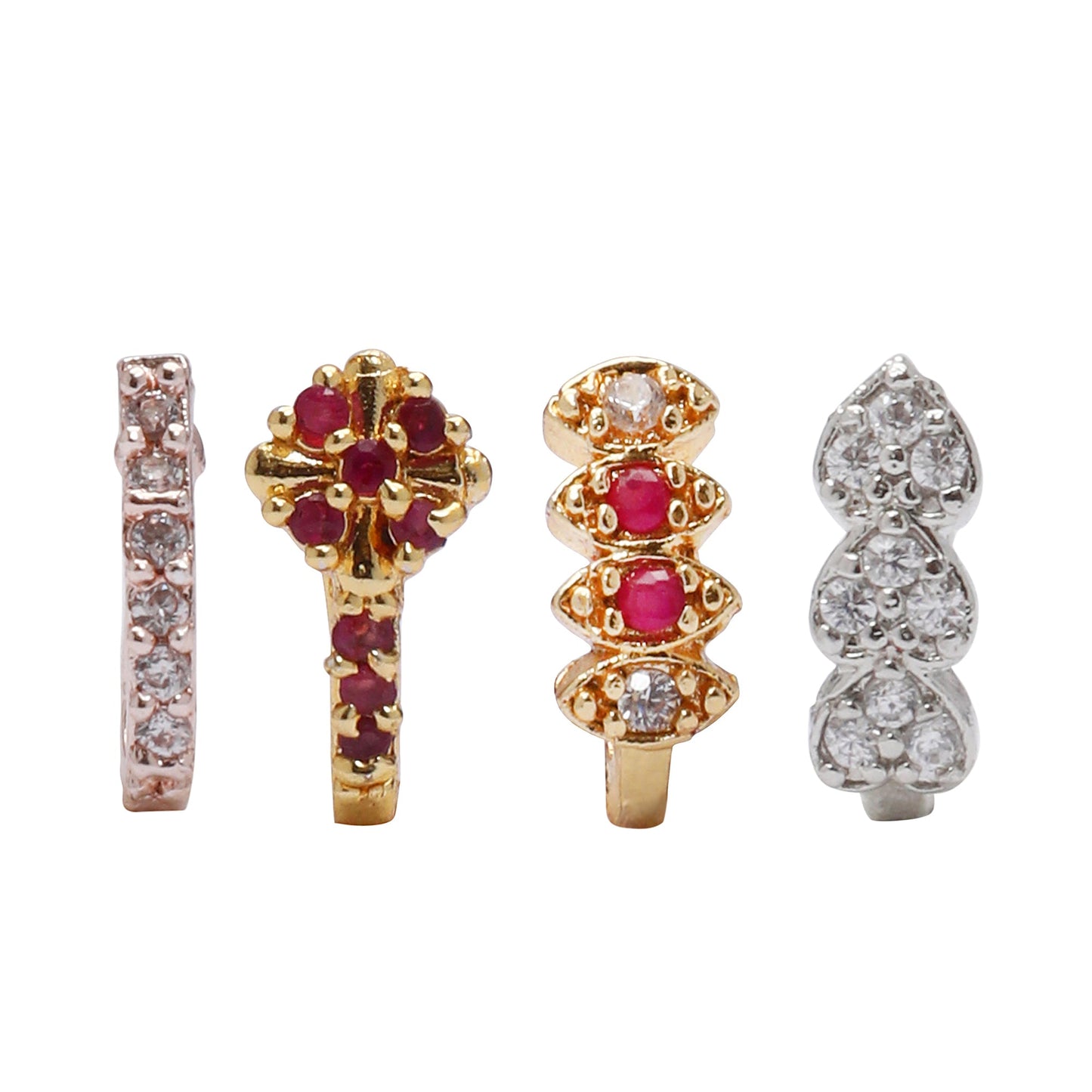 Opal Touch - Elegance in Multicolor Nose Pins (Pack of 4) - Nose Pin