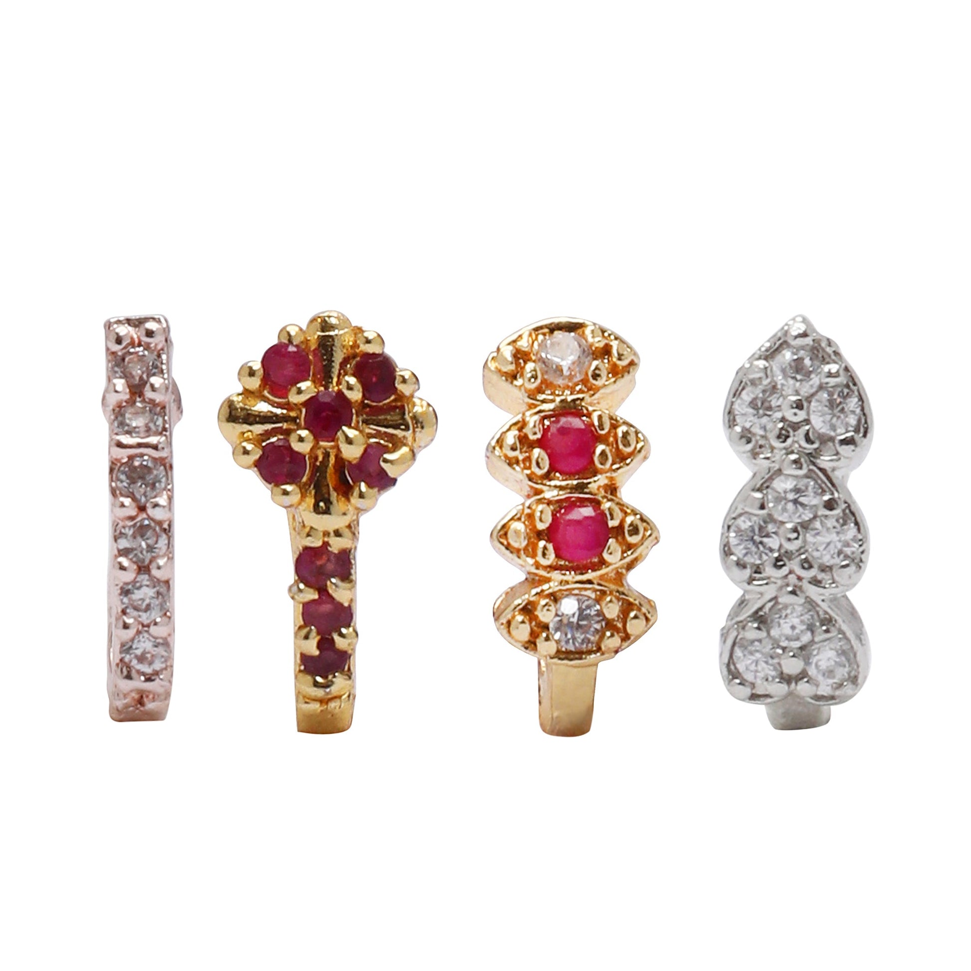 Opal Touch - Elegance in Multicolor Nose Pins (Pack of 4) - Nose Pin