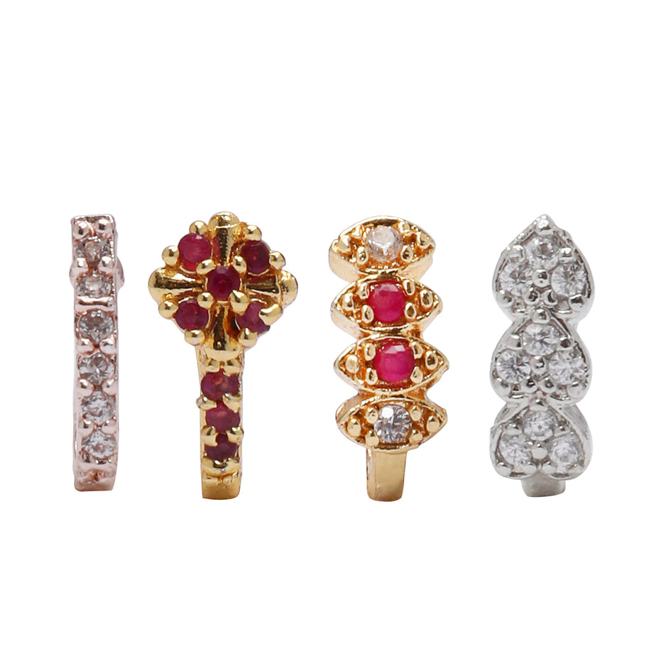 Opal Touch - Elegance in Multicolor Nose Pins (Pack of 4) - Nose Pin