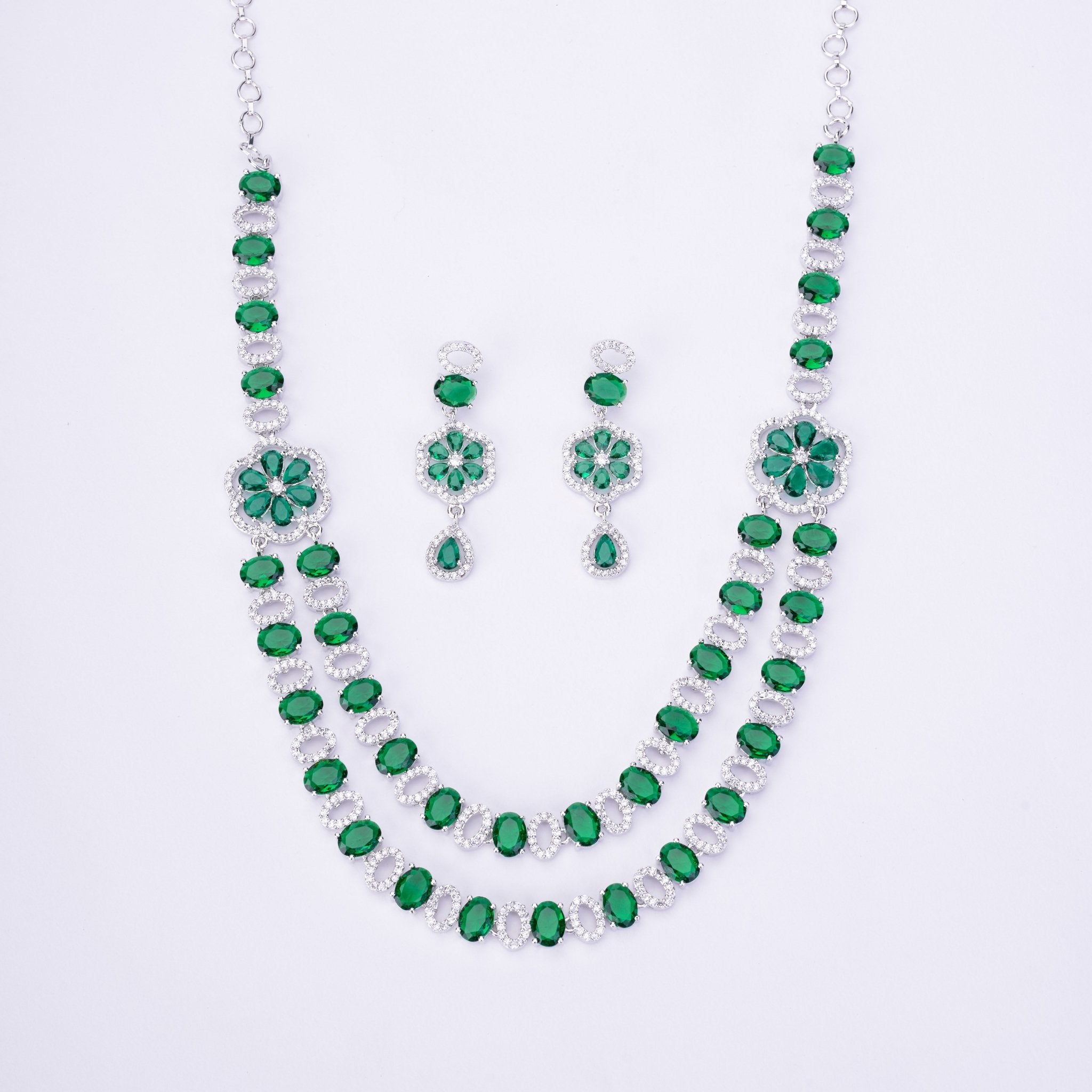 Opal Touch - Elegant 2 Layer Oval Necklace Set - Necklace