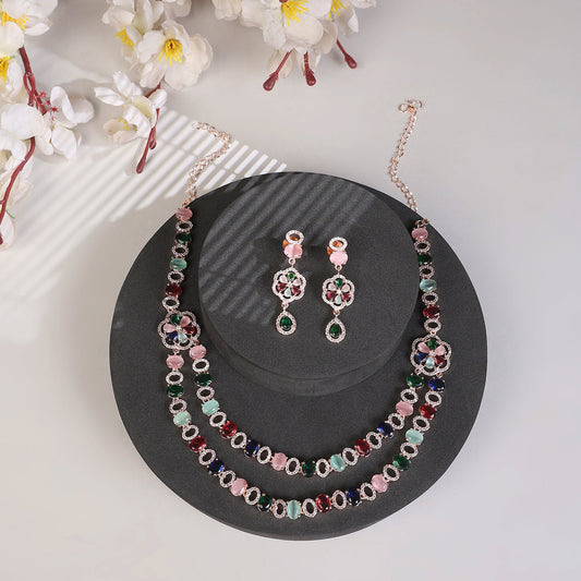 Opal Touch - Elegant 2 Layer Oval Necklace Set - Necklace