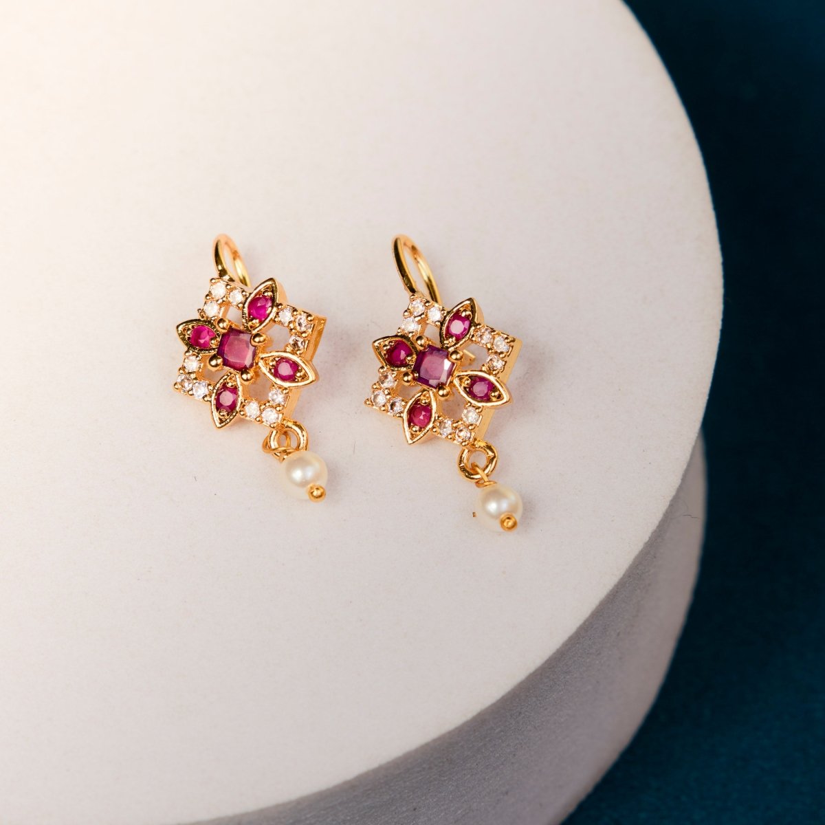 Elegant AD CZ Gold Plated Stud Earrings - Opal Touch