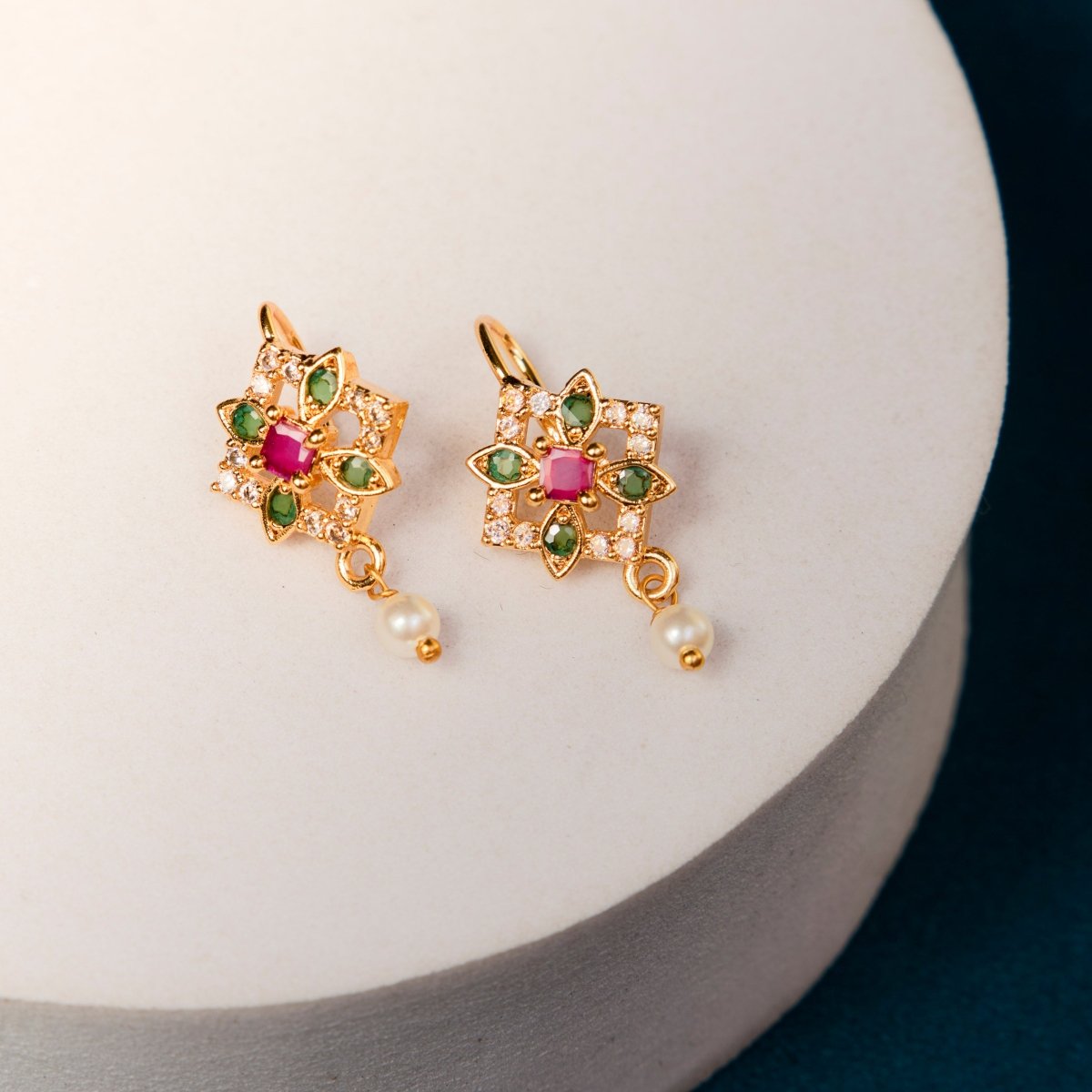 Elegant AD CZ Gold Plated Stud Earrings - Opal Touch