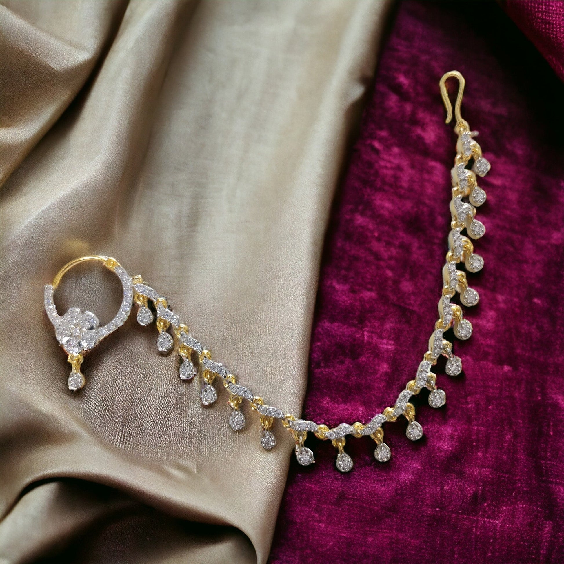 Opal Touch - Elegant American Diamond Flower Nath with String - Nose Pin