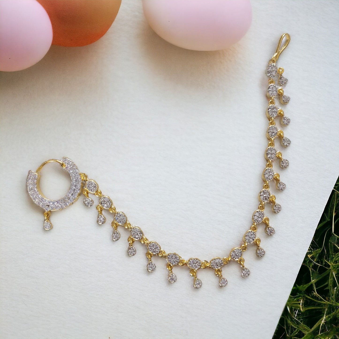 Opal Touch - Elegant American Diamond Nath with String - Nose Pin